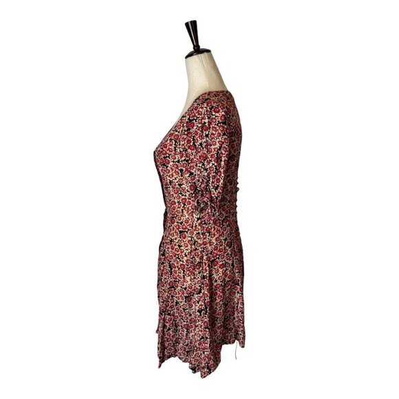Free People Dress Women XS Red Black Floral Print Corset Lace‎ Up Mini Boho - Picture 6 of 13